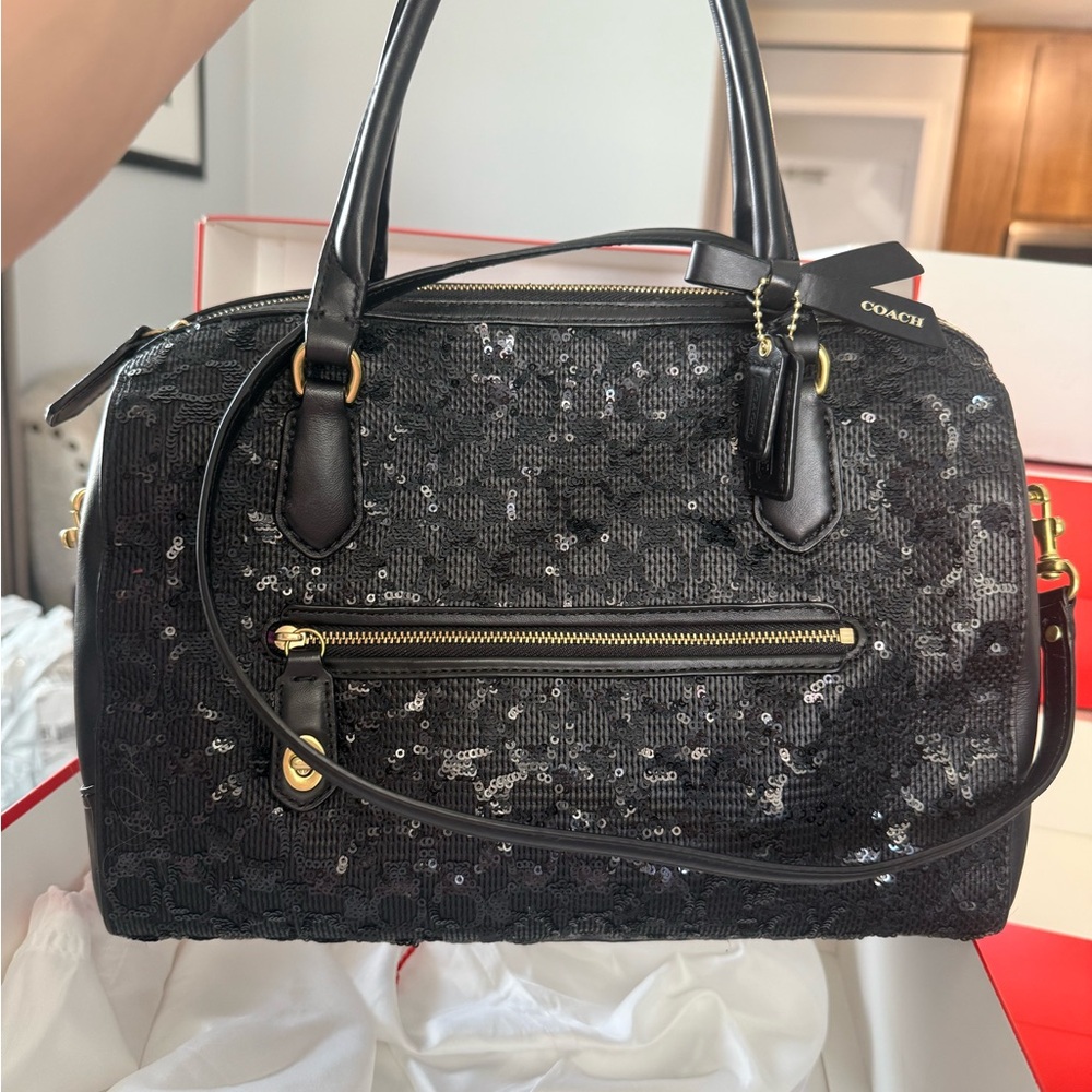 Coach Black Sequin Satchel Bag and wallet
